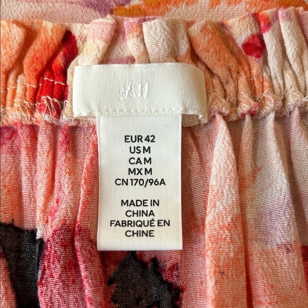 H&M SZ M Abstract Coral Floral Midi Dress Milkmaid Romantic Cottage Art to Wear - Picture 8 of 10